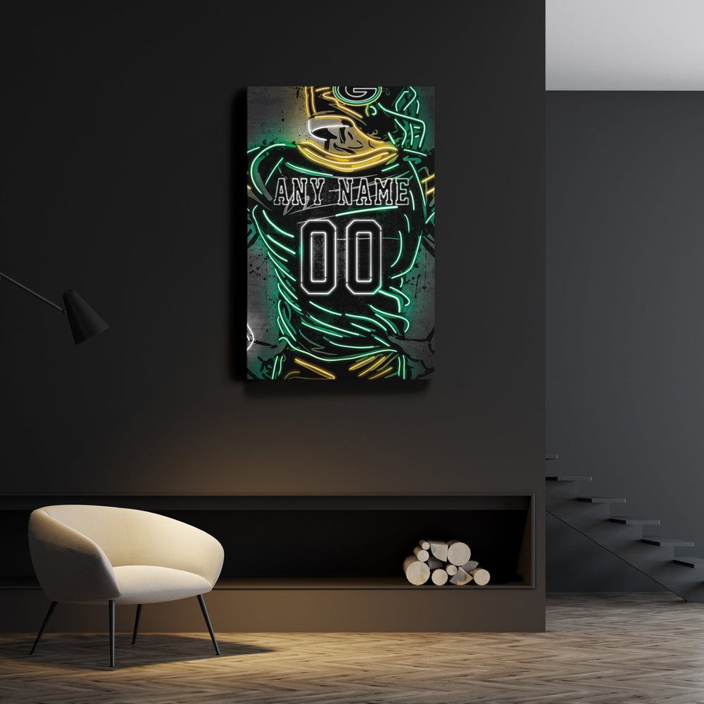 Green Bay Packers Custom Jersey Canvas | Neon Wall Art - CanvasNeon
