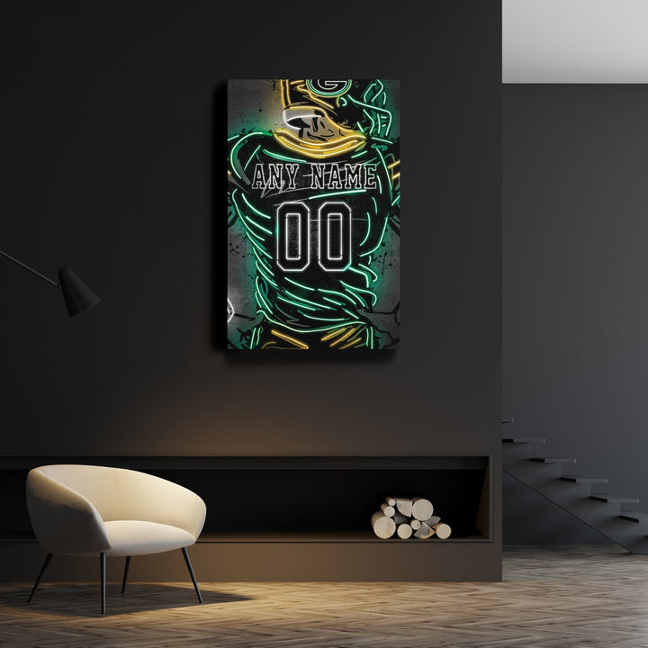 Green Bay Packers Custom Jersey Canvas | Neon Wall Art - CanvasNeon