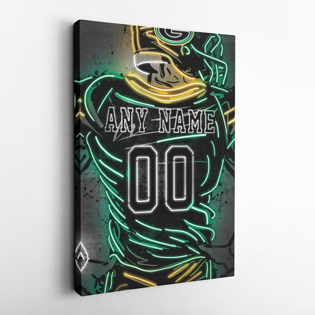 Green Bay Packers Custom Jersey Canvas | Neon Wall Art - CanvasNeon