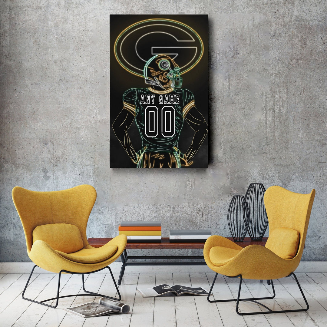 Green Bay Packers Personalized Jersey Canvas | Neon Wall Art - CanvasNeon