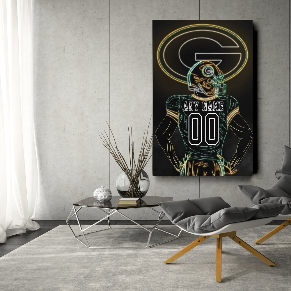 Green Bay Packers Personalized Jersey Canvas | Neon Wall Art - CanvasNeon