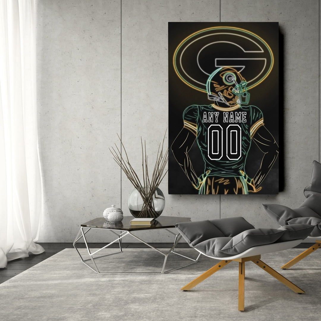 Green Bay Packers Personalized Jersey Canvas | Neon Wall Art - CanvasNeon