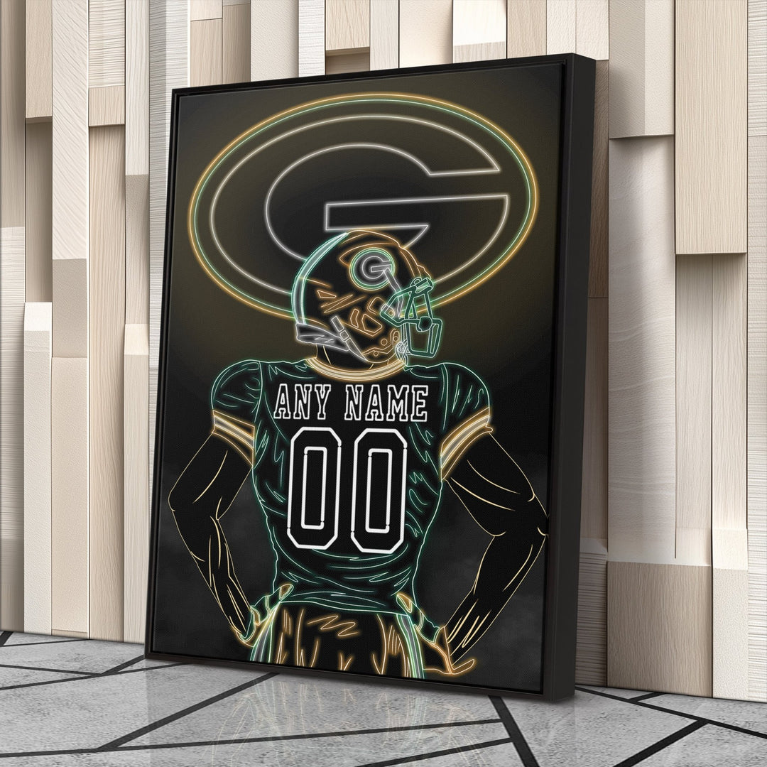 Green Bay Packers Personalized Jersey Canvas | Neon Wall Art - CanvasNeon