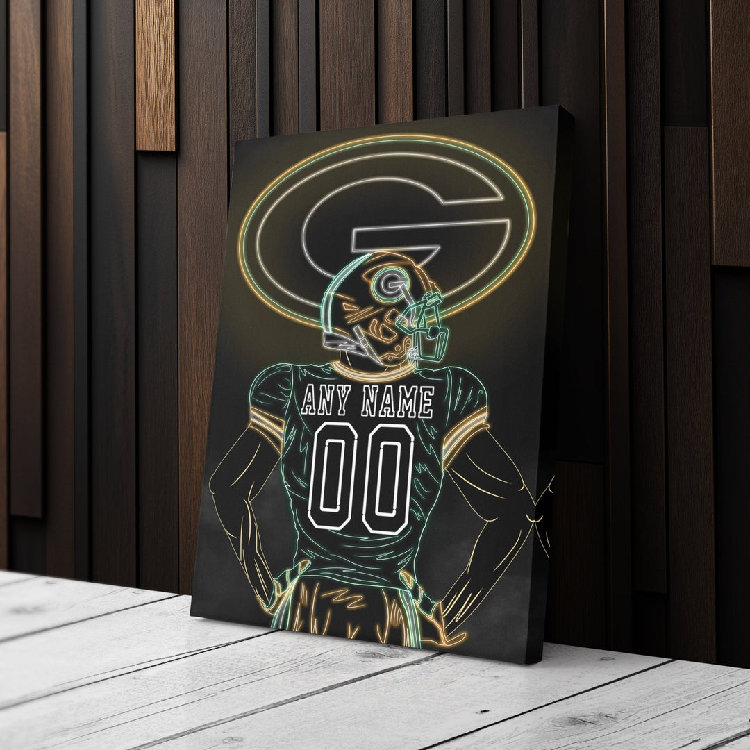 Green Bay Packers Personalized Jersey Canvas | Neon Wall Art - CanvasNeon