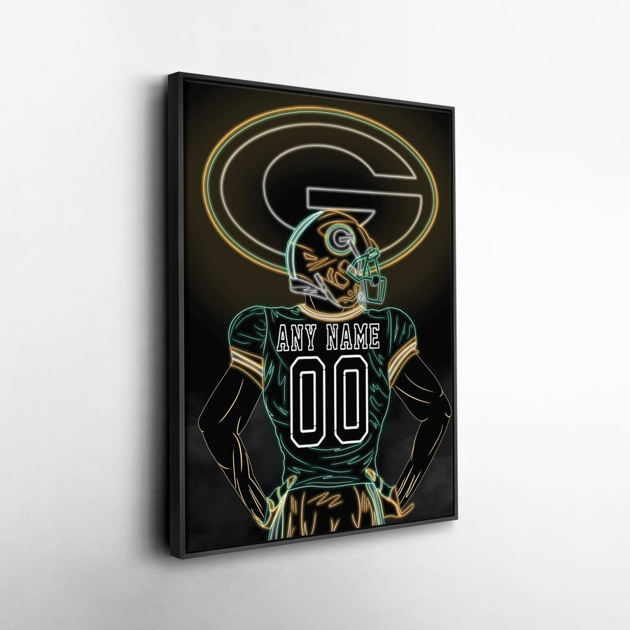 Green Bay Packers Personalized Jersey Canvas | Neon Wall Art - CanvasNeon