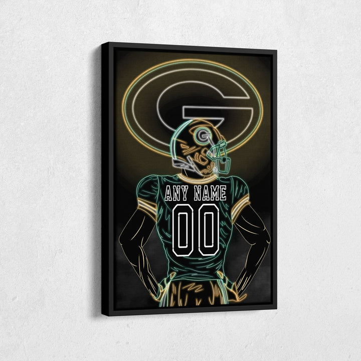 Green Bay Packers Personalized Jersey Canvas | Neon Wall Art - CanvasNeon