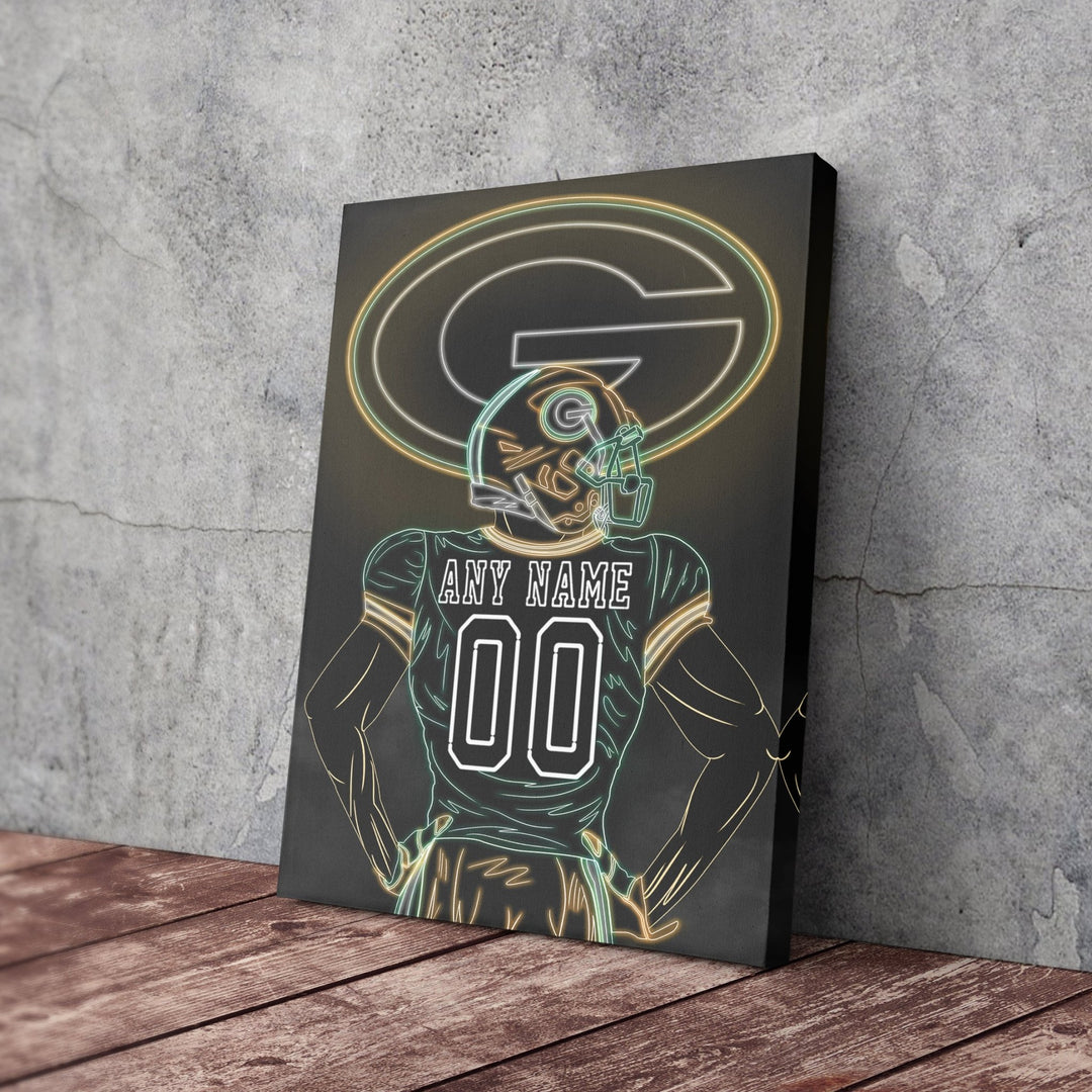 Green Bay Packers Personalized Jersey Canvas | Neon Wall Art - CanvasNeon