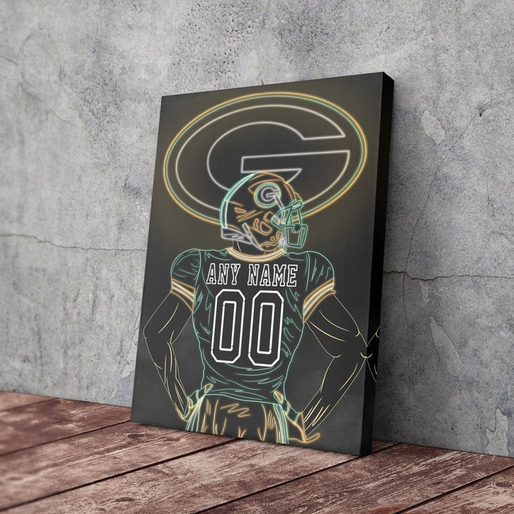 Green Bay Packers Personalized Jersey Canvas | Neon Wall Art - CanvasNeon