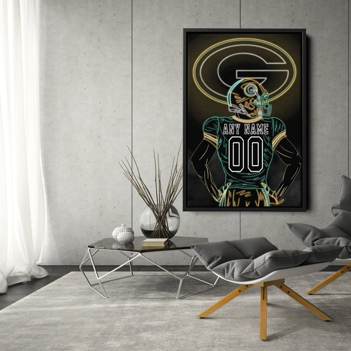 Green Bay Packers Personalized Jersey Canvas | Neon Wall Art - CanvasNeon