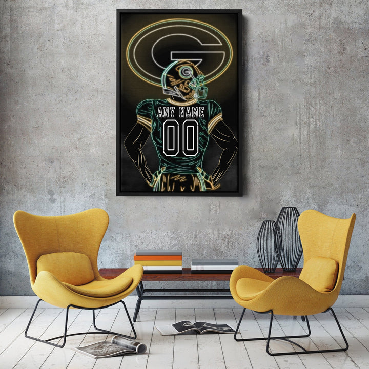 Green Bay Packers Personalized Jersey Canvas | Neon Wall Art - CanvasNeon