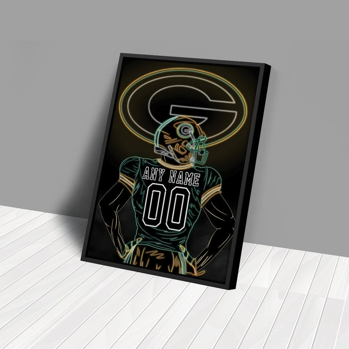 Green Bay Packers Personalized Jersey Canvas | Neon Wall Art - CanvasNeon