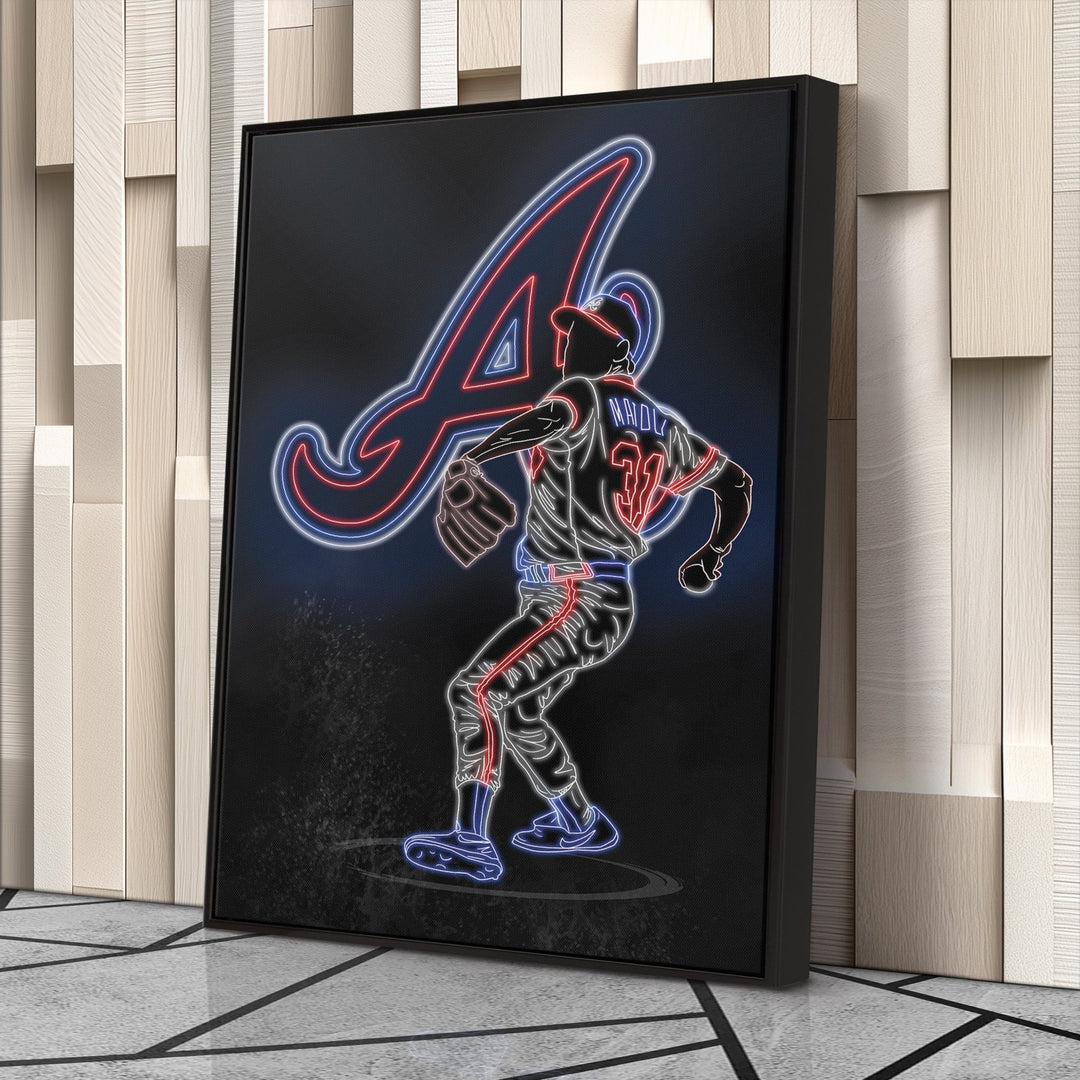 Greg Maddux Neon Canvas Art | Braves Wall Decor - CanvasNeon