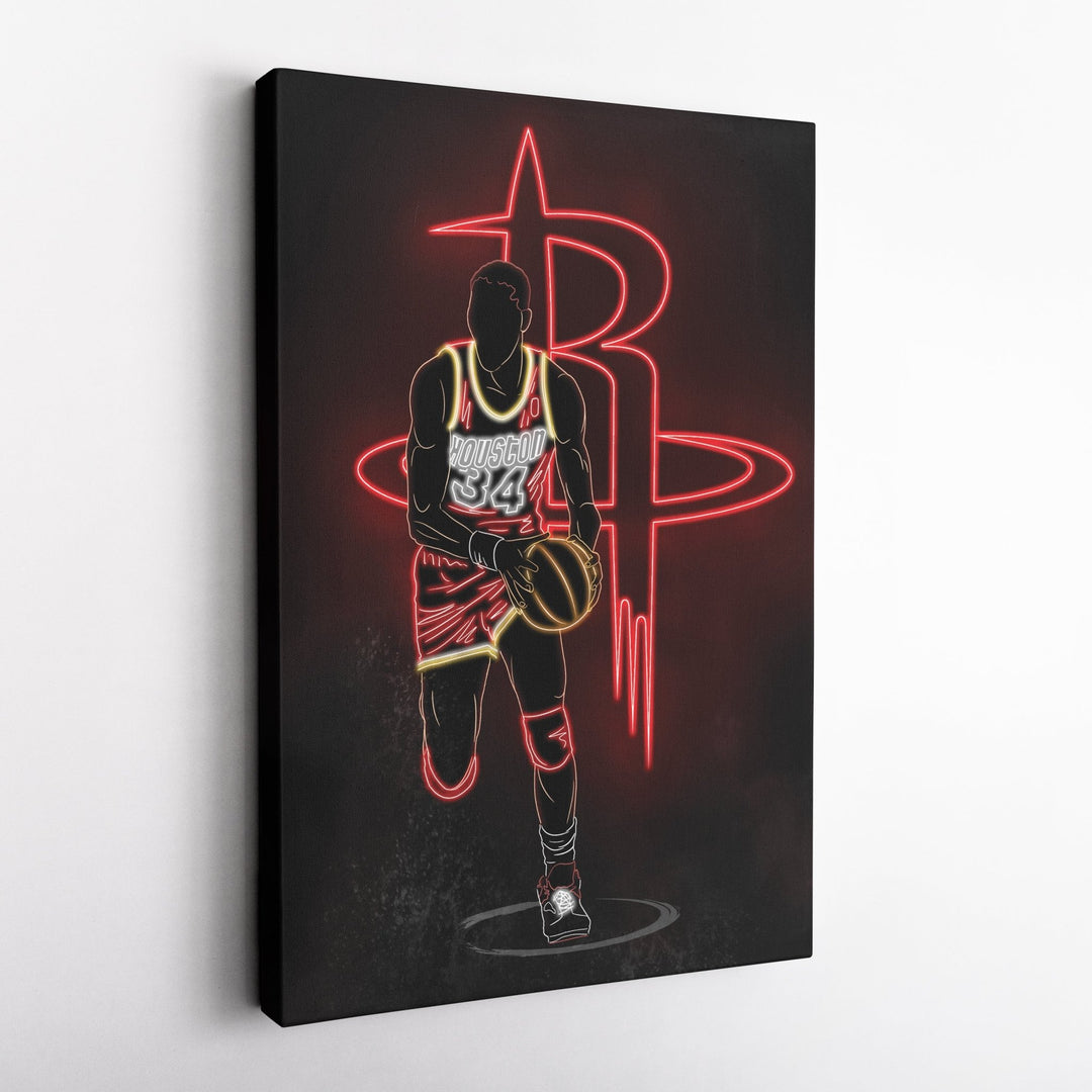 Hakeem Olajuwon Neon Canvas Art | Rockets Wall Decor - CanvasNeon