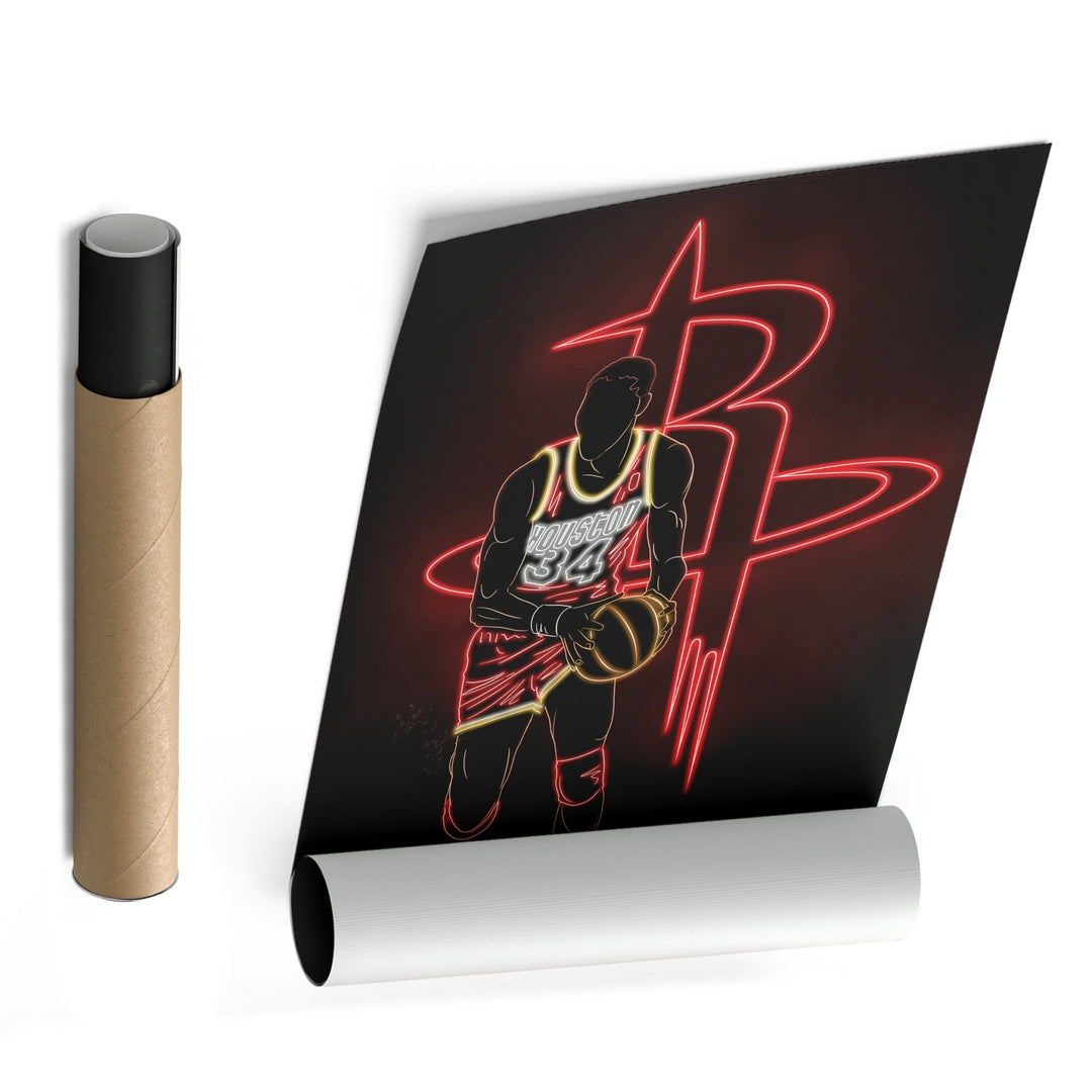 Hakeem Olajuwon Neon Canvas Art | Rockets Wall Decor - CanvasNeon
