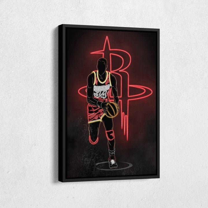 Hakeem Olajuwon Neon Canvas Art | Rockets Wall Decor - CanvasNeon