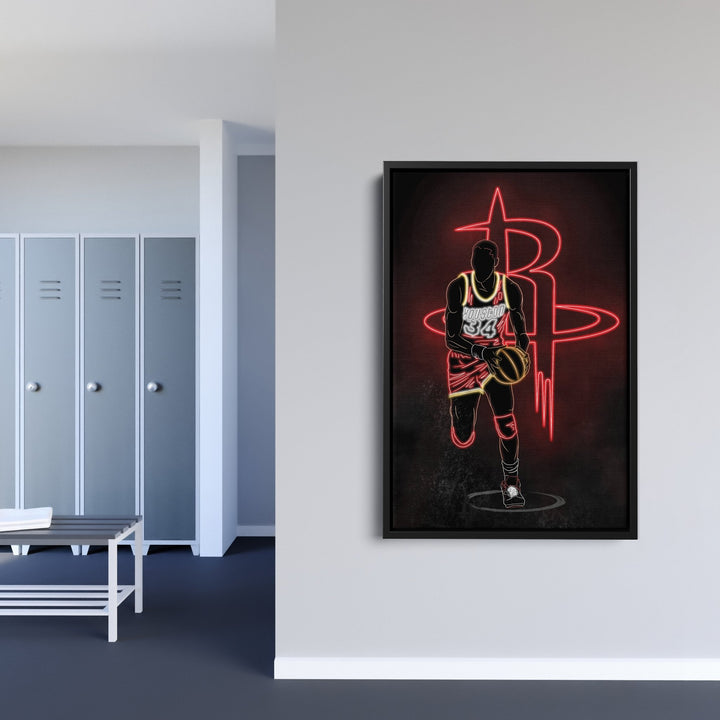 Hakeem Olajuwon Neon Canvas Art | Rockets Wall Decor - CanvasNeon