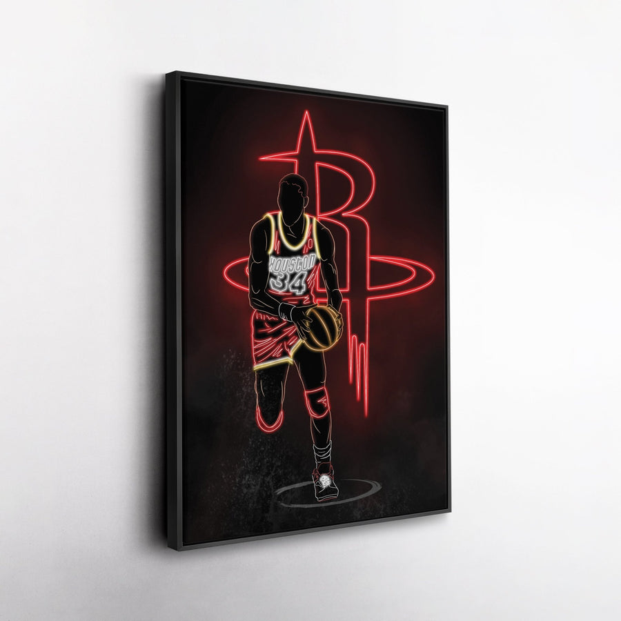 Hakeem Olajuwon Neon Canvas Art | Rockets Wall Decor - CanvasNeon