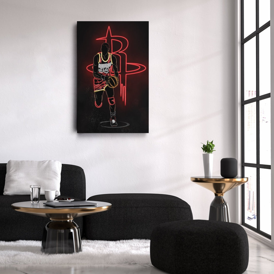 Hakeem Olajuwon Neon Canvas Art | Rockets Wall Decor - CanvasNeon