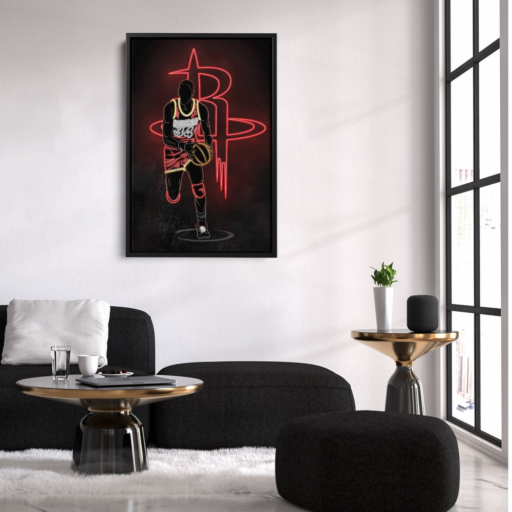 Hakeem Olajuwon Neon Canvas Art | Rockets Wall Decor - CanvasNeon