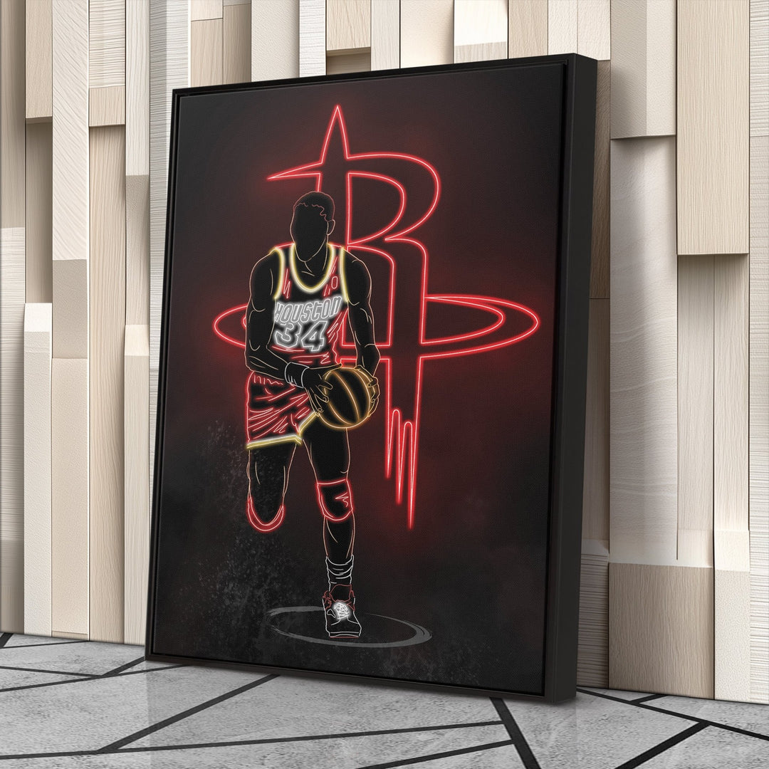 Hakeem Olajuwon Neon Canvas Art | Rockets Wall Decor - CanvasNeon