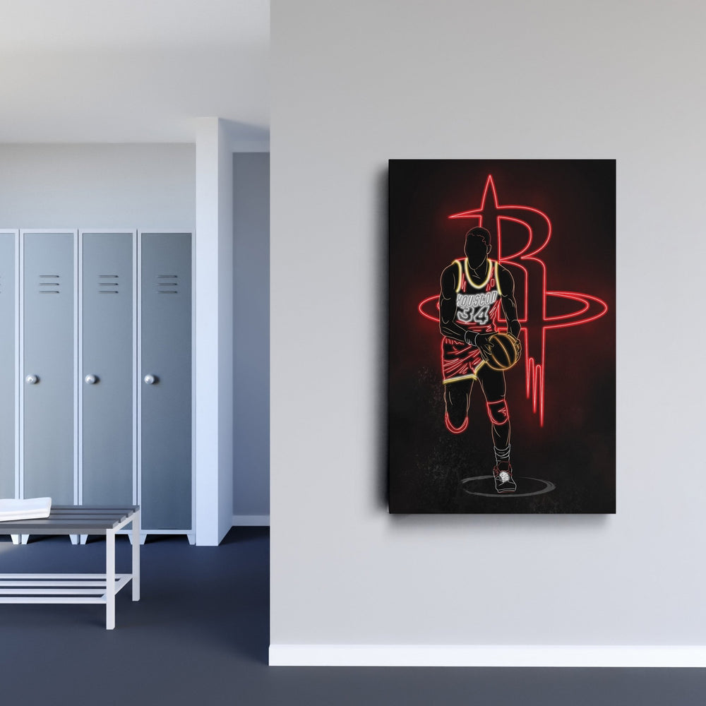 Hakeem Olajuwon Neon Canvas Art | Rockets Wall Decor - CanvasNeon