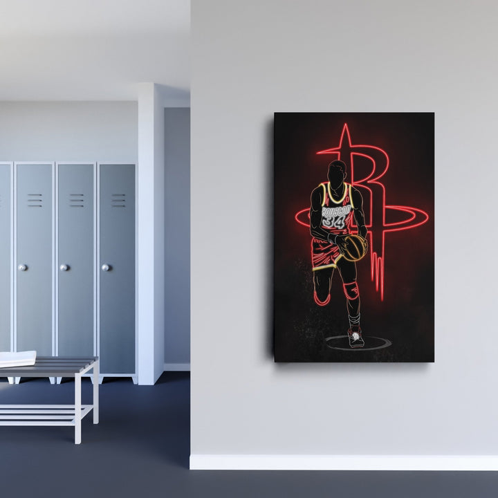 Hakeem Olajuwon Neon Canvas Art | Rockets Wall Decor - CanvasNeon