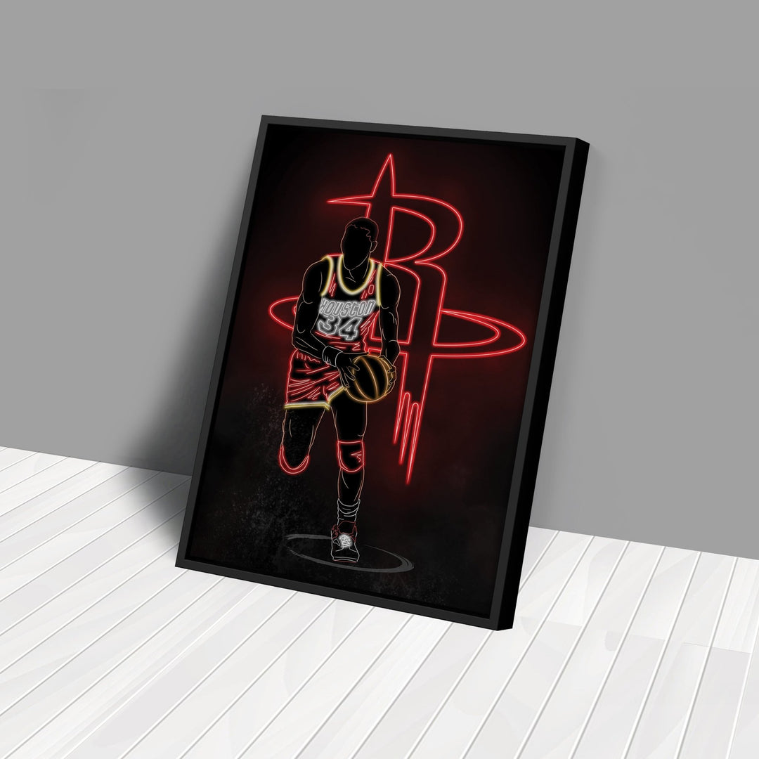 Hakeem Olajuwon Neon Canvas Art | Rockets Wall Decor - CanvasNeon