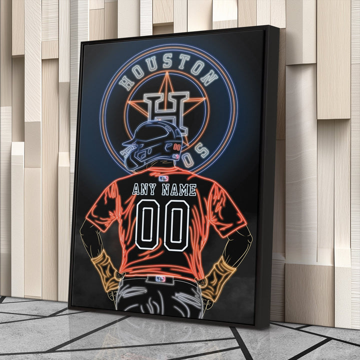 Houston Astros Personalized Jersey Canvas | Neon Wall Art - CanvasNeon