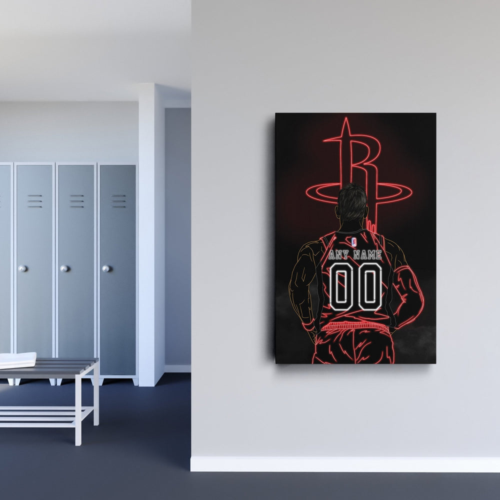 Houston Rockets Personalized Jersey Canvas | Neon Wall Art - CanvasNeon