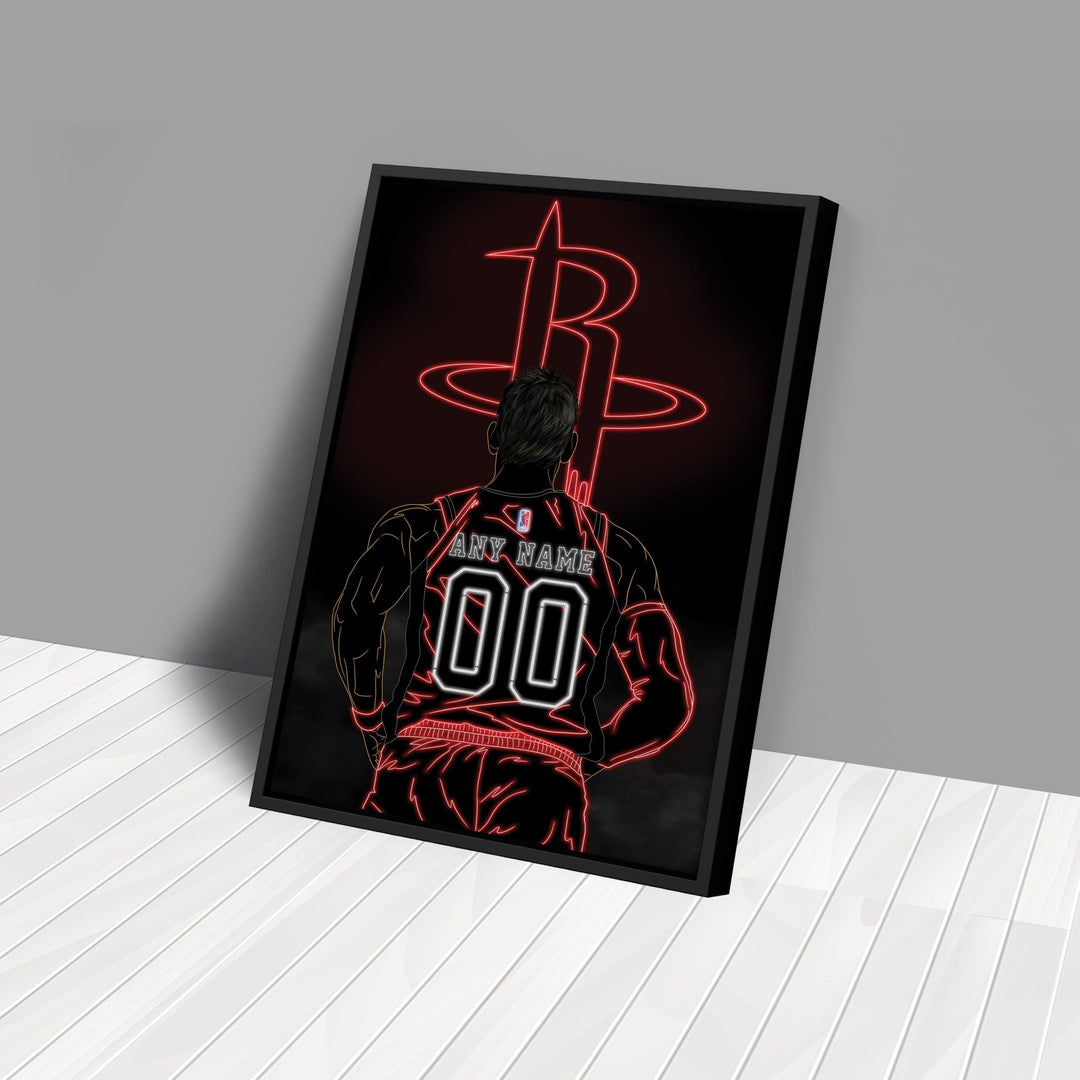 Houston Rockets Personalized Jersey Canvas | Neon Wall Art - CanvasNeon