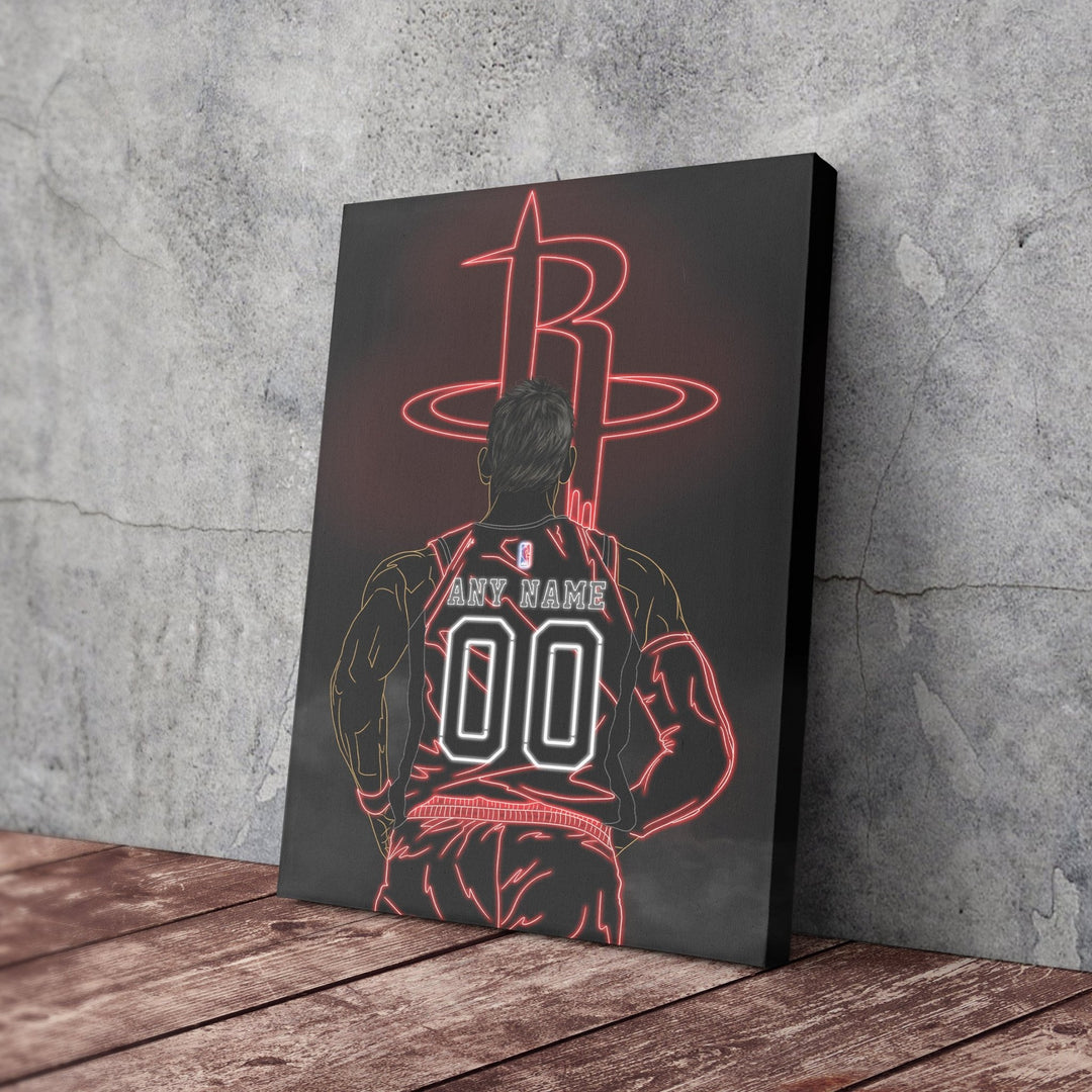 Houston Rockets Personalized Jersey Canvas | Neon Wall Art - CanvasNeon