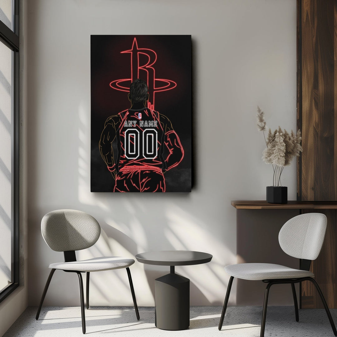 Houston Rockets Personalized Jersey Canvas | Neon Wall Art - CanvasNeon