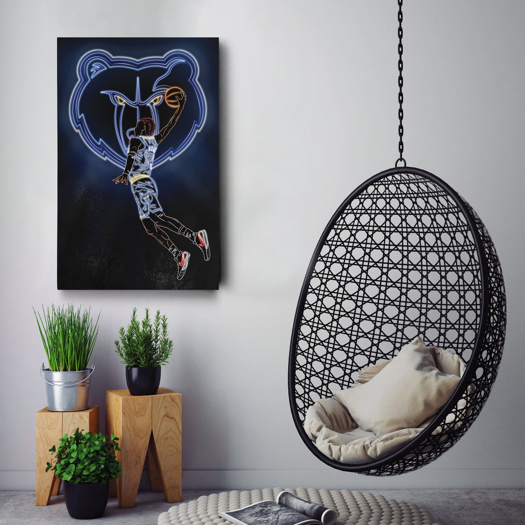 Ja Morant Neon Canvas Art | Grizzlies Wall Decor - CanvasNeon