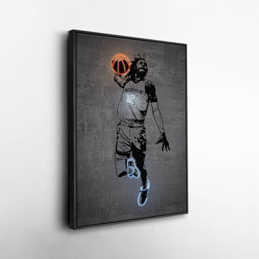 Ja Morant Neon Canvas Art | Modern Wall Decor for Grizzlies Fans - CanvasNeon
