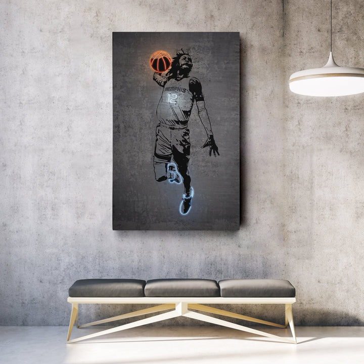 Ja Morant Neon Canvas Art | Modern Wall Decor for Grizzlies Fans - CanvasNeon