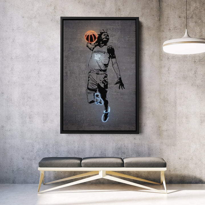 Ja Morant Neon Canvas Art | Modern Wall Decor for Grizzlies Fans - CanvasNeon