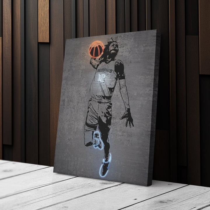 Ja Morant Neon Canvas Art | Modern Wall Decor for Grizzlies Fans - CanvasNeon
