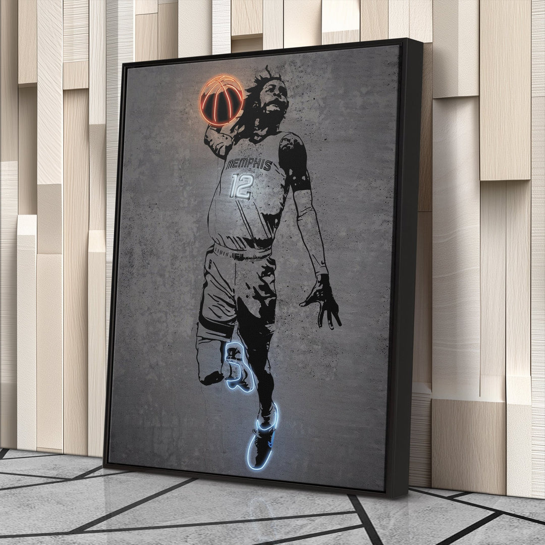 Ja Morant Neon Canvas Art | Modern Wall Decor for Grizzlies Fans - CanvasNeon