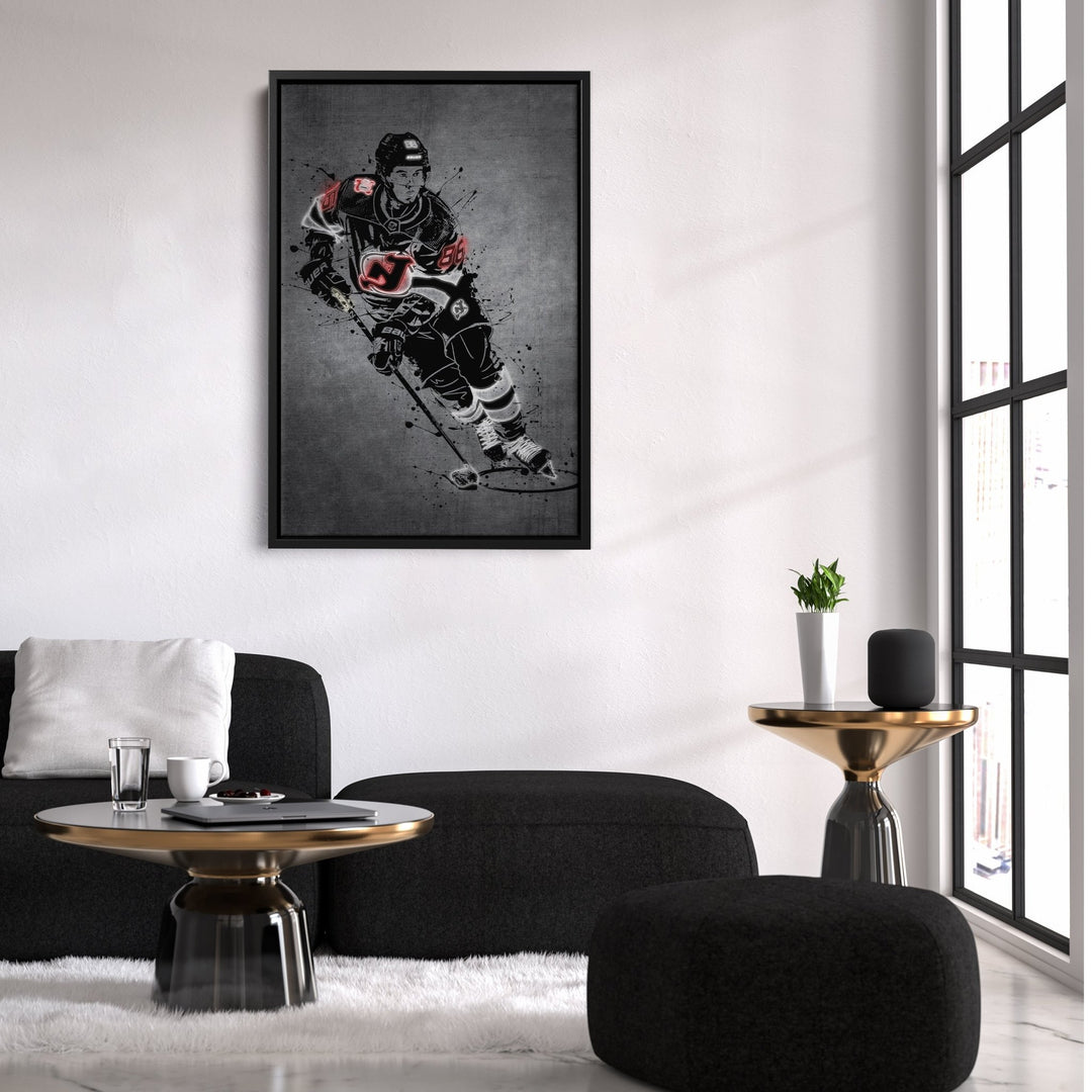 Jack Hughes Neon Canvas Art | Modern Wall Decor for Devils Fans - CanvasNeon