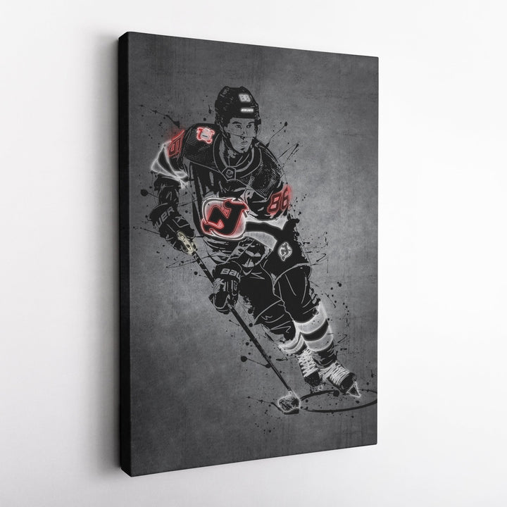 Jack Hughes Neon Canvas Art | Modern Wall Decor for Devils Fans - CanvasNeon