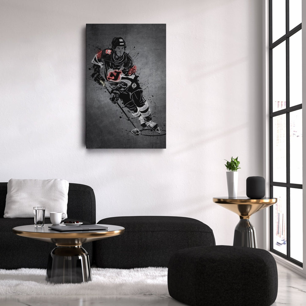 Jack Hughes Neon Canvas Art | Modern Wall Decor for Devils Fans - CanvasNeon