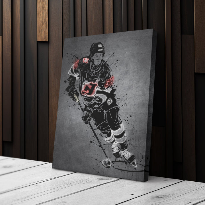 Jack Hughes Neon Canvas Art | Modern Wall Decor for Devils Fans - CanvasNeon