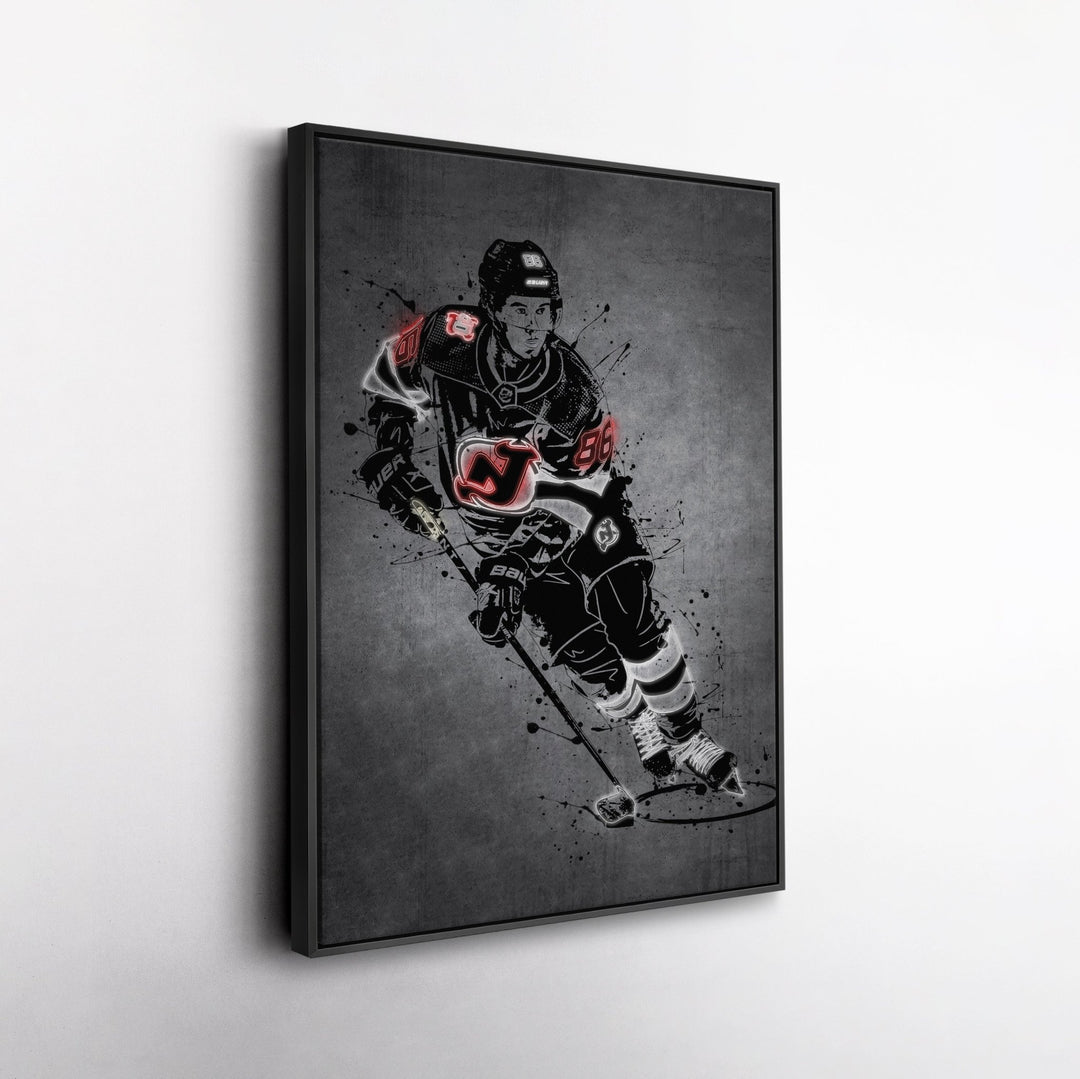 Jack Hughes Neon Canvas Art | Modern Wall Decor for Devils Fans - CanvasNeon
