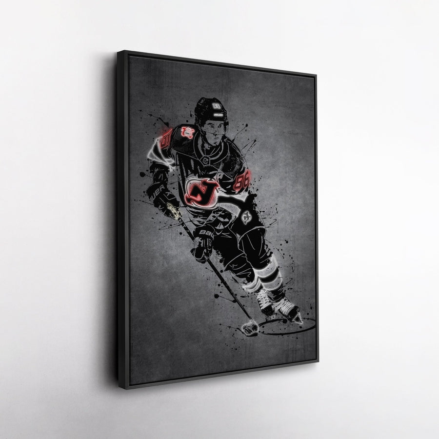 Jack Hughes Neon Canvas Art | Modern Wall Decor for Devils Fans - CanvasNeon