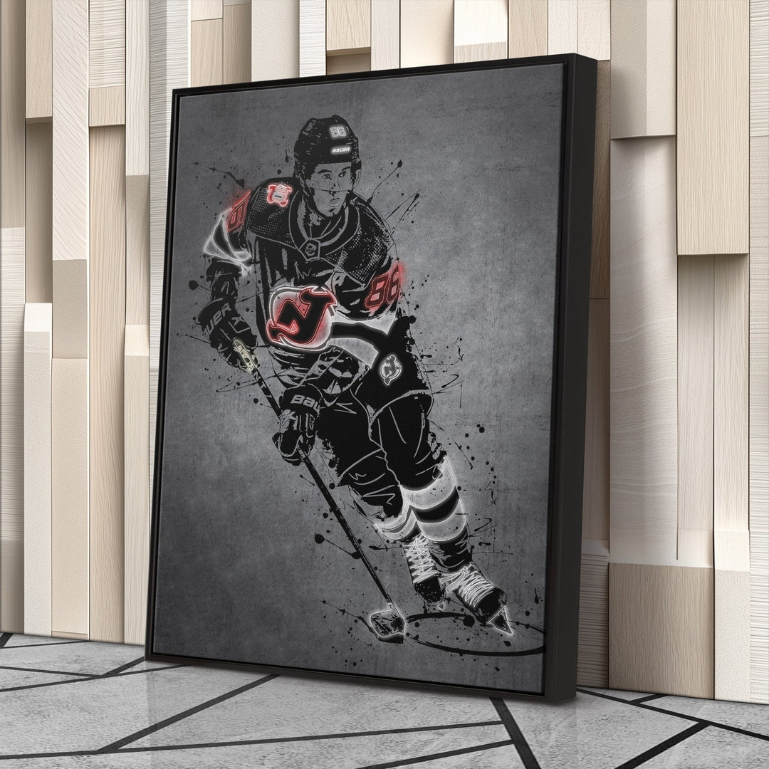 Jack Hughes Neon Canvas Art | Modern Wall Decor for Devils Fans - CanvasNeon