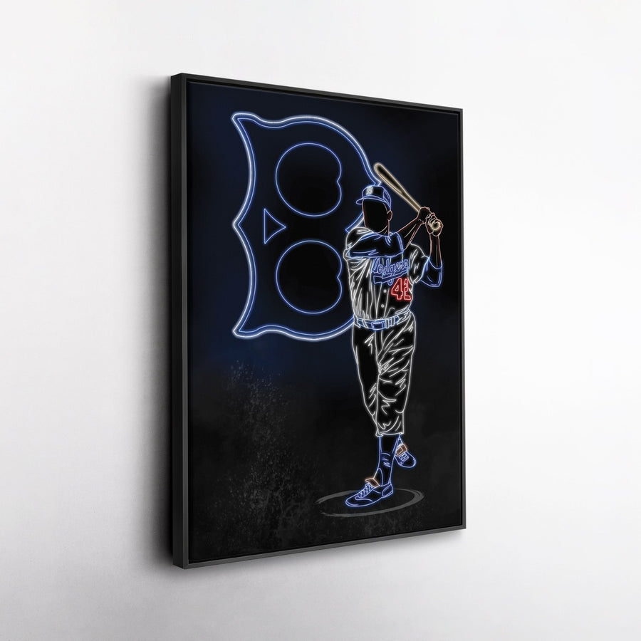 Jackie Robinson Neon Canvas Art | Dodgers Wall Decor - CanvasNeon