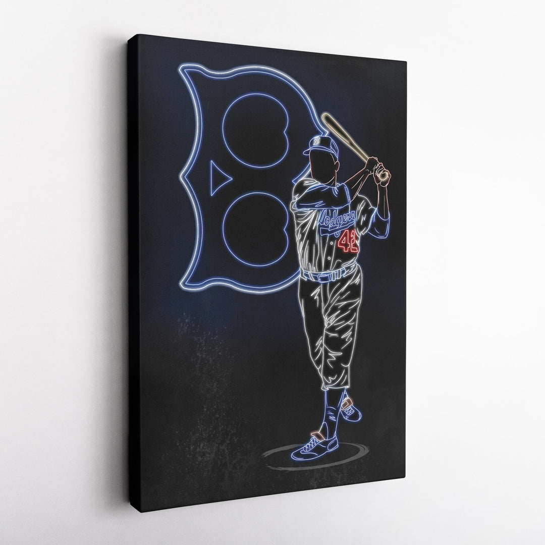 Jackie Robinson Neon Canvas Art | Dodgers Wall Decor - CanvasNeon