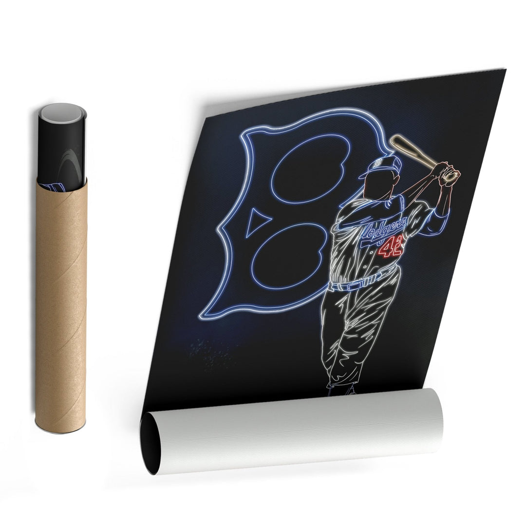 Jackie Robinson Neon Canvas Art | Dodgers Wall Decor - CanvasNeon