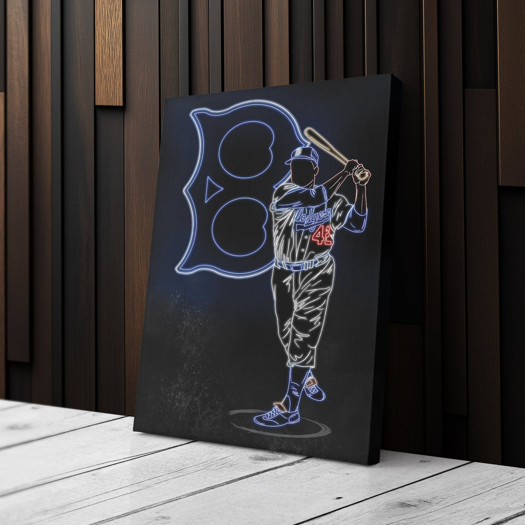 Jackie Robinson Neon Canvas Art | Dodgers Wall Decor - CanvasNeon