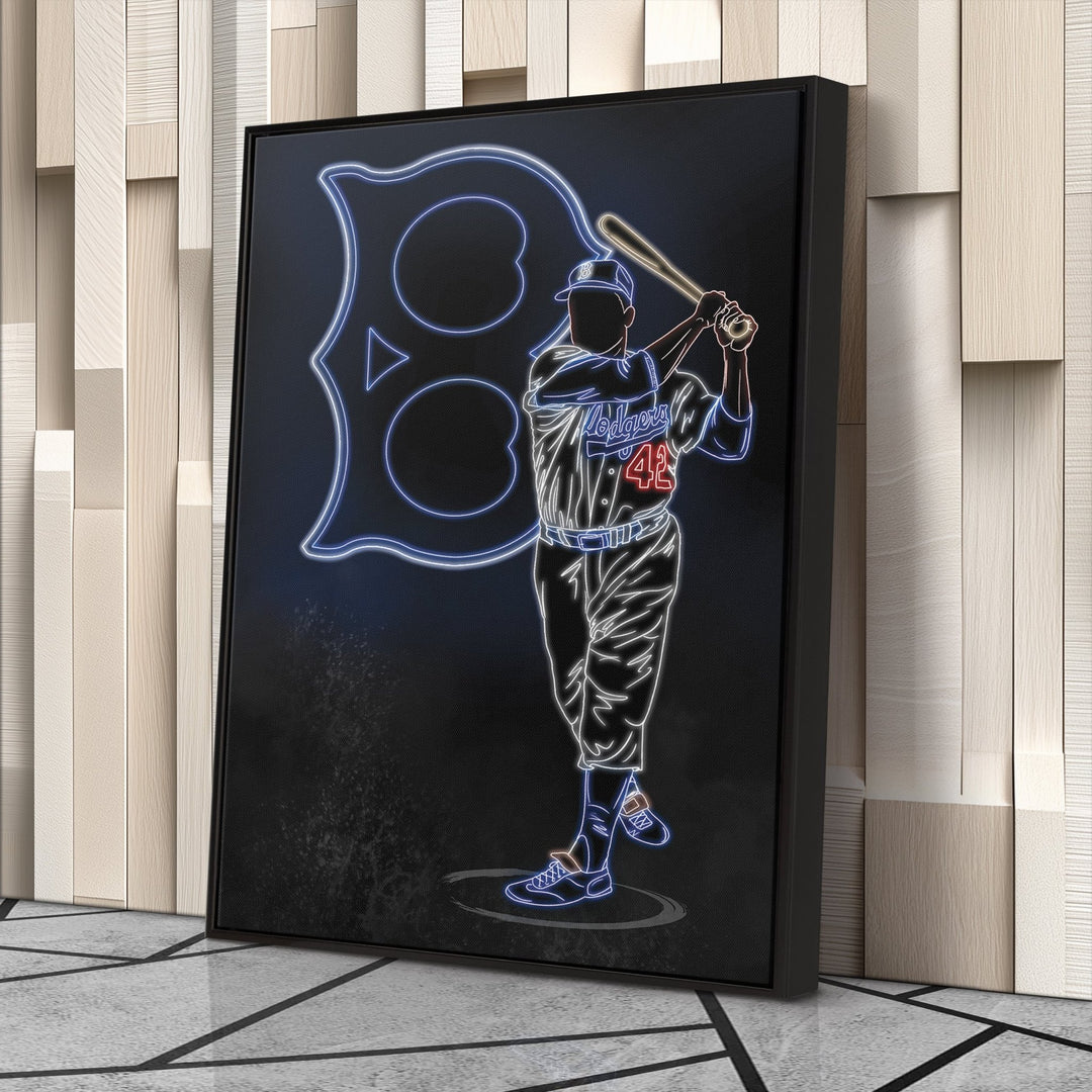 Jackie Robinson Neon Canvas Art | Dodgers Wall Decor - CanvasNeon
